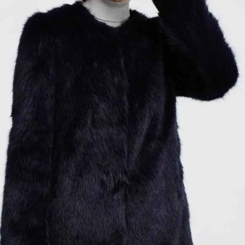 Ann Taylor Soft Faux Fur Jacket Coat Blue Medium - Picture 9 of 9